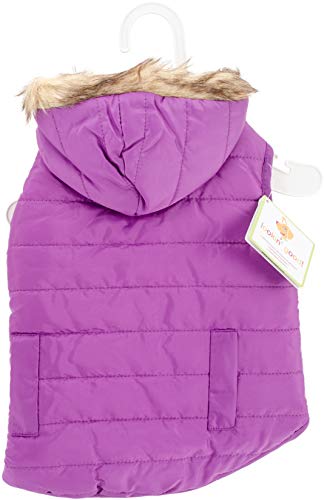 Fashion Pet Purple Reversible Puffy Dog Coat with Hood - Large