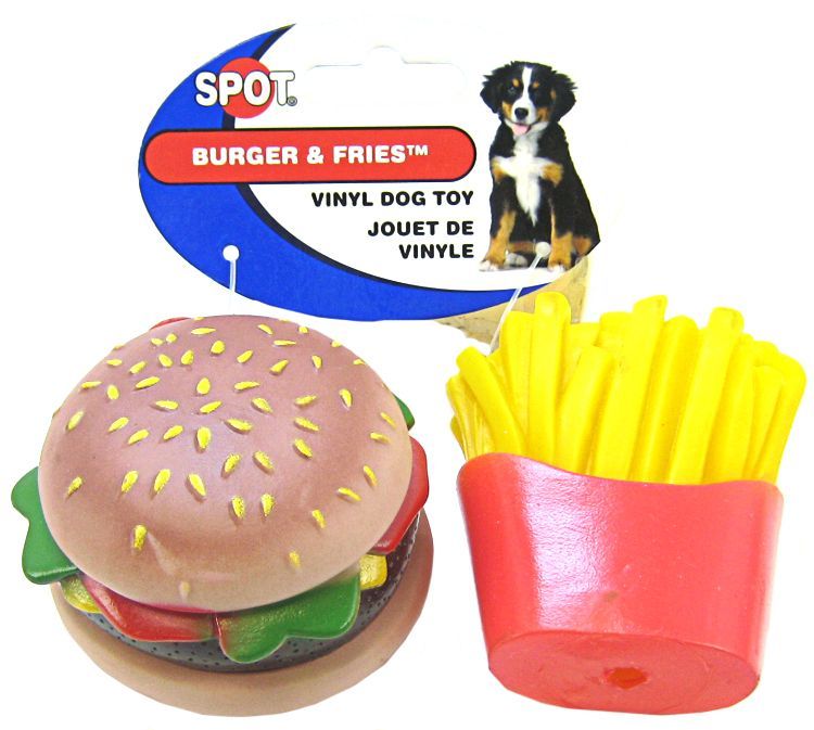 Ethical Pet Spot Vinyl Burger and Fries Dog Toy 2-Pack - Squeaky Fun!