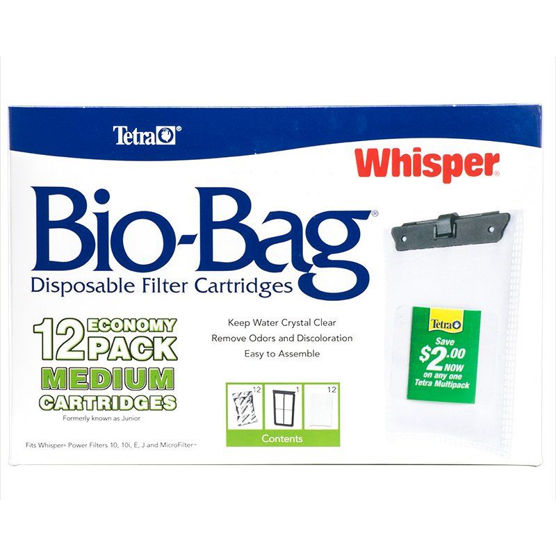 Tetra Whisper Bio-Bag Medium Filter Cartridges, 12-Pack, Unassembled, Disposable Aquarium Filter