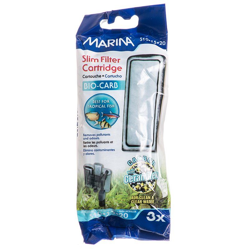 Marina Slim Filter Bio-Carb Carbon Plus Ceramic Cartridge - 3 Pack - A291 Aquarium Filter Replacement