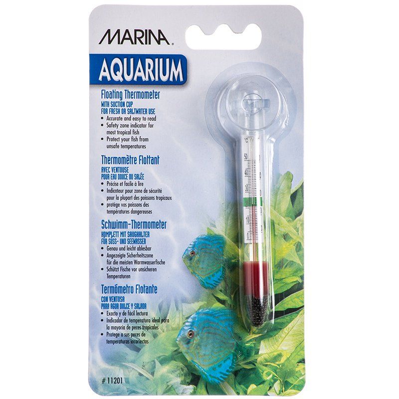 Marina Floating Thermometer with Suction Cup - Aquarium Thermometer for Fresh & Salt Water Tanks