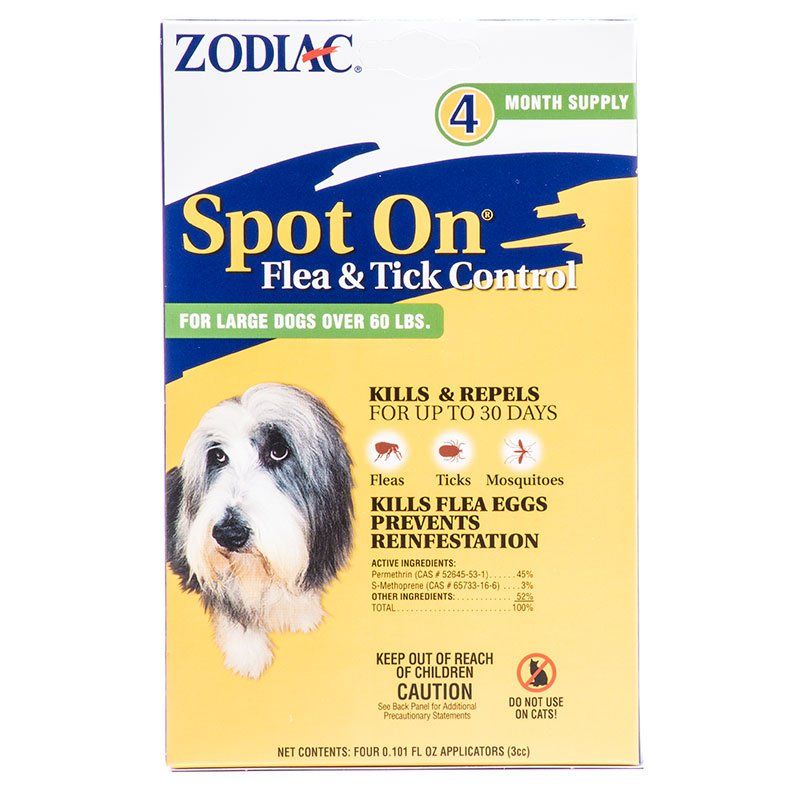 Zodiac Spot On Flea & Tick Control for Large Dogs, 60+ lbs, 4-Pack