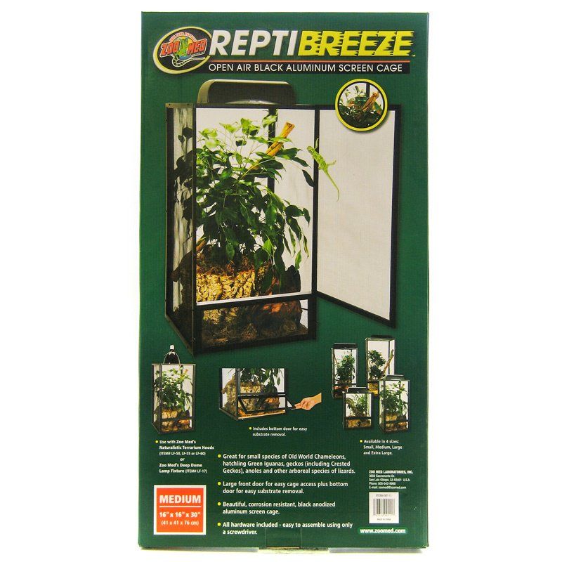 Zoo Med ReptiBreeze Medium Aluminum Screen Cage - 16x16x30 Open Air Reptile Terrarium