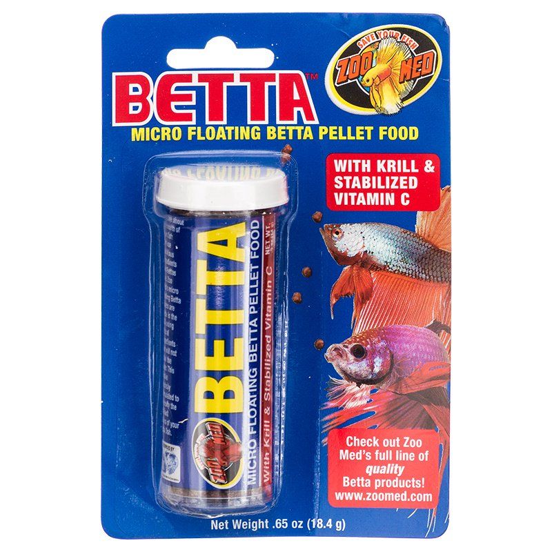Zoo Med Betta Micro Floating Pellet Food .65 oz - Intensifies Betta Colors with Krill & Vitamin C