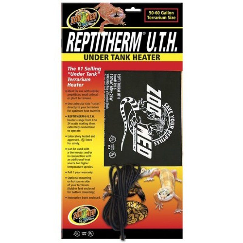 Zoo Med ReptiTherm Under Tank Heater - 50-60 Gallon - 8" x 18" - 24W UTH Reptile Terrarium Heat Pad
