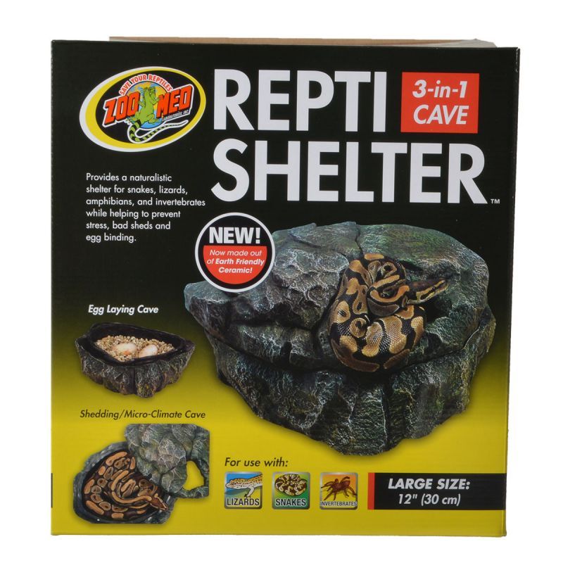 Zoo Med Repti Shelter 3-in-1 Cave - Large Terrarium Hideaway, Black, 12"