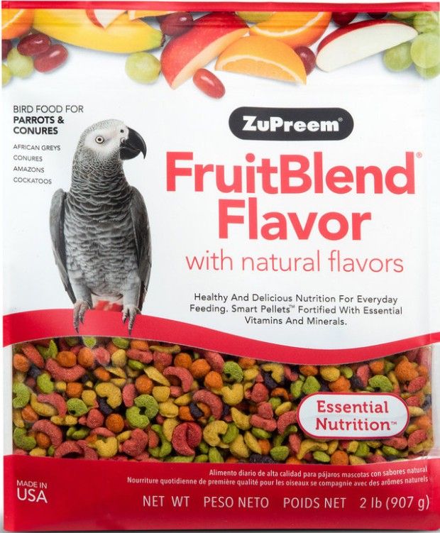 ZuPreem FruitBlend Flavor Large Parrot Food, 2 lb - Daily Bird Food Pellets