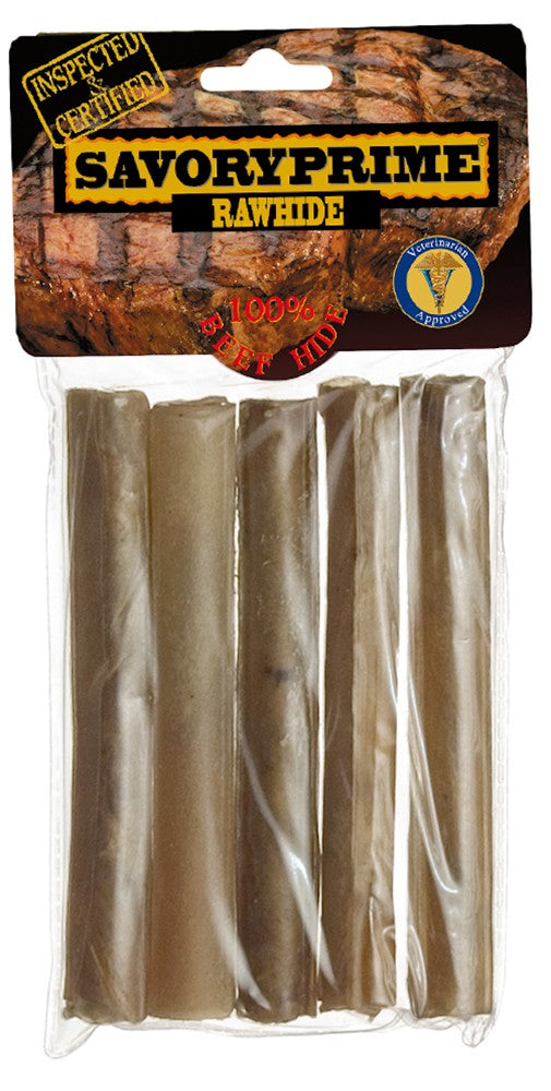 Savory Prime 5" Pressed Rawhide Rolls for Dogs, Natural, 5-Pack | Long-Lasting Dog Chews