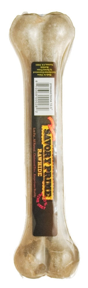 Savory Prime Pressed Rawhide Bone - Natural Dog Treat, 10.5 Inch