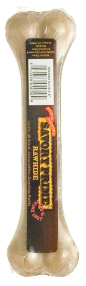 Savory Prime Pressed Rawhide Bone - Natural Dog Chew, 8.5 Inch