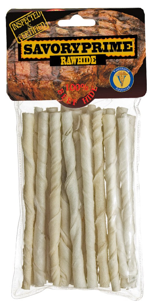 Savory Prime Rawhide Twist Sticks Dog Treats, 5 inch, White, 20 Count