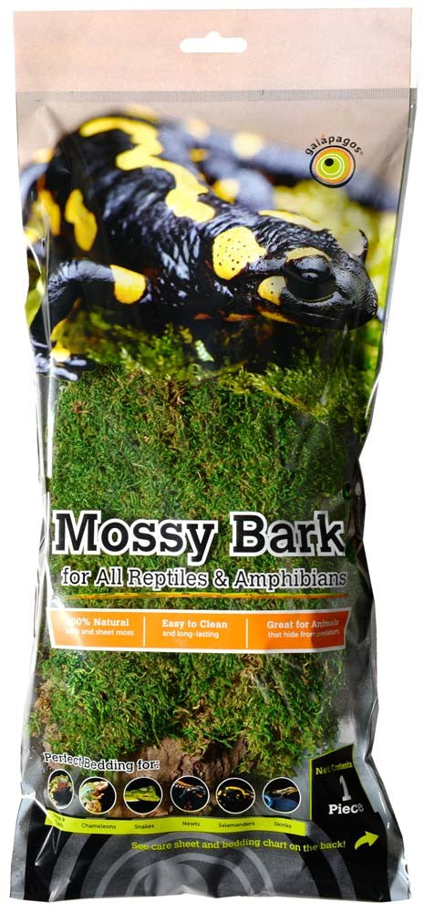 Galapagos Mossy Basking Bark - Reptile Terrarium Decor - 12-15 Inch Moss Covered Branch