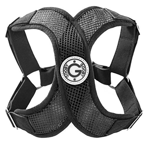 Gooby Perfect Fit X Harness - Black, Large - Choke-Free Step-In Dog Harness with Soft Lambskin Strap