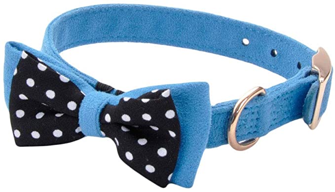 Li'l Pals Microfiber Dog Collar - Blue with Bow - 3/8" x 6-8" - Small Puppy Collar