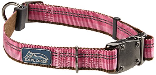 K9 Explorer Reflective Adjustable Dog Collar, Rosebud, 1" x 18"-26"