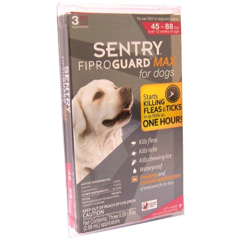 Sentry Fiproguard MAX for Dogs, 45-88 lbs, 3 Month Flea & Tick Treatment