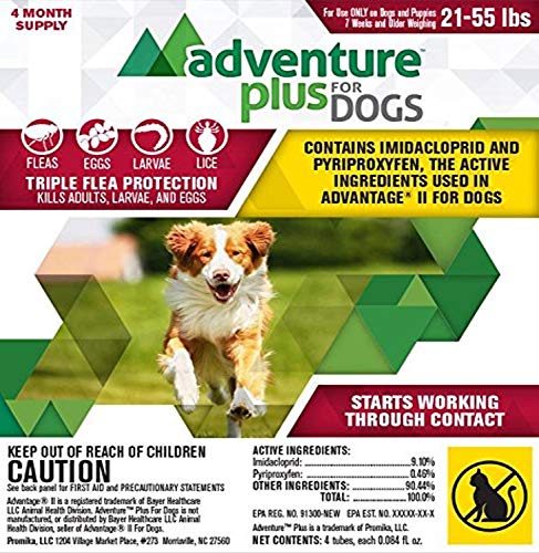 Adventure Plus for Dogs, 21-55 lbs, 4-Pack - Flea & Tick Topical Treatment