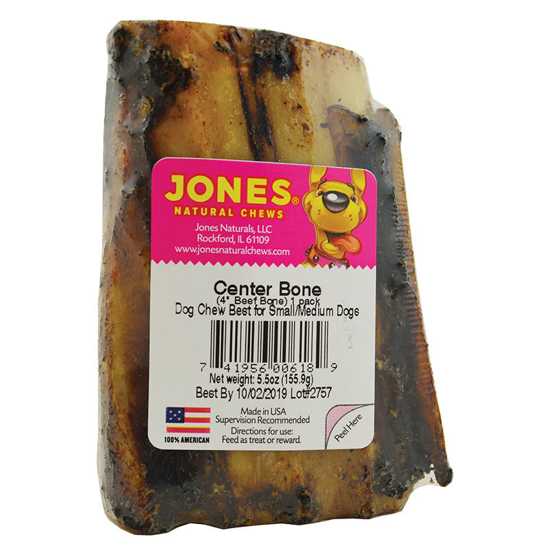 Jones Natural Chews Beef Center Bone Dog Treat, 4 Inch, All Natural Chew Snack