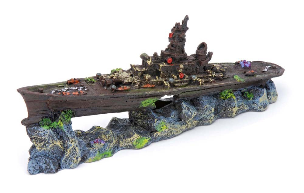 Penn-Plax Battleship Aquarium Ornament - Small, Multi-Color, 4-inch Fish Tank Decoration
