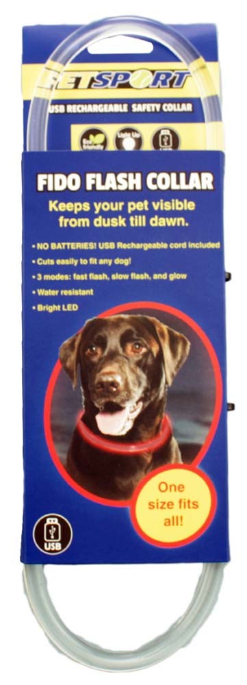Petsport Fido Flash Rechargeable LED Dog Safety Collar - USB, Adjustable
