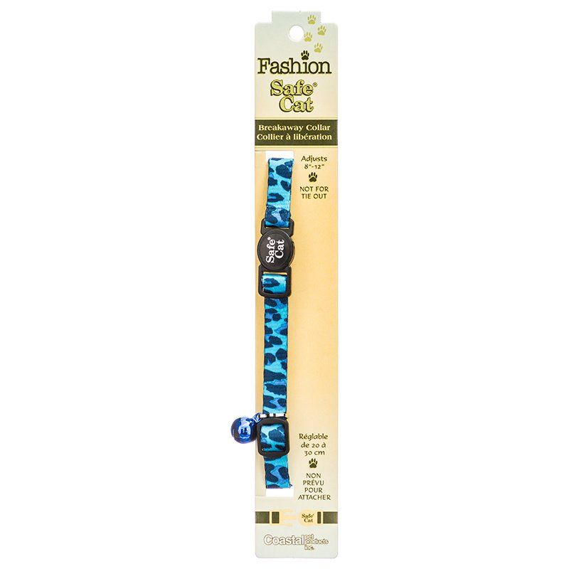 Coastal Safe Cat Fashion Adjustable Breakaway Collar - Blue Leopard - 3/8" x 8-12"