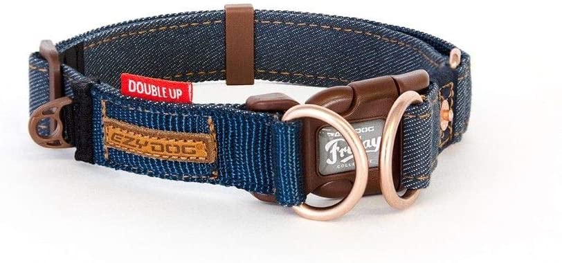 Ezydog Double Up Dog Collar - Jeans - Size M - Durable Nylon Collar
