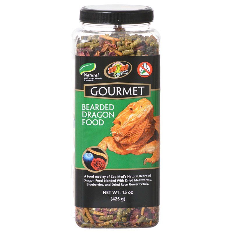 Zoo Med Gourmet Bearded Dragon Food - 15 oz, Enrichment Diet with Blueberries & Mealworms