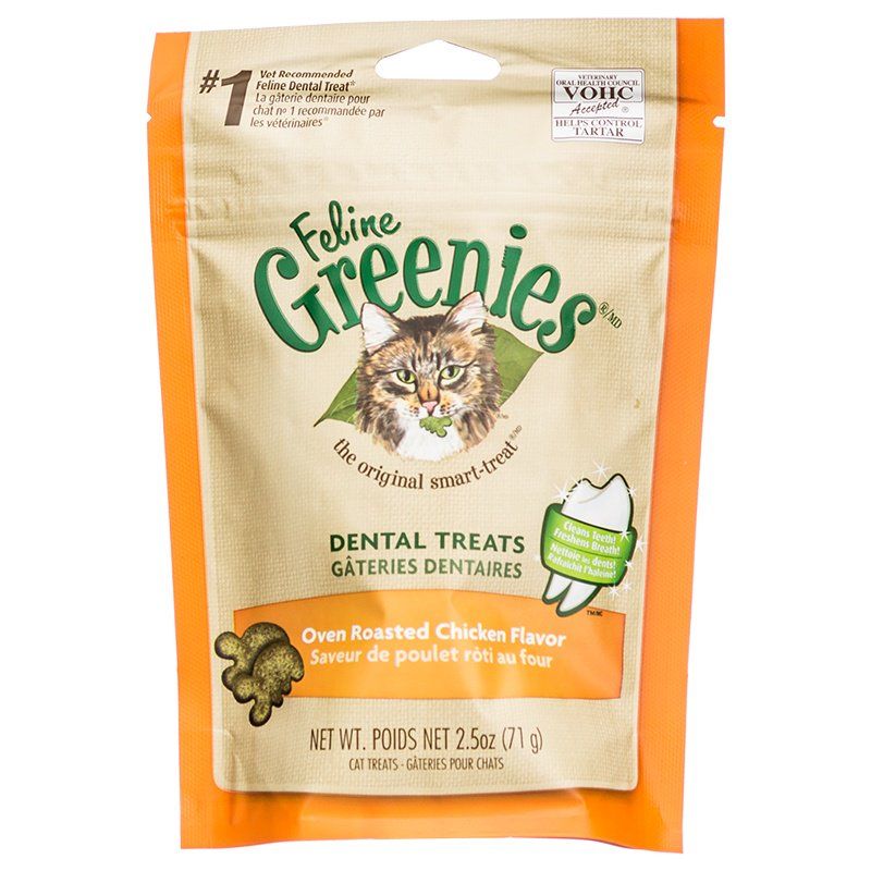 Greenies Feline Dental Cat Treats - Oven Roasted Chicken Flavor, 2.5 oz Pouch