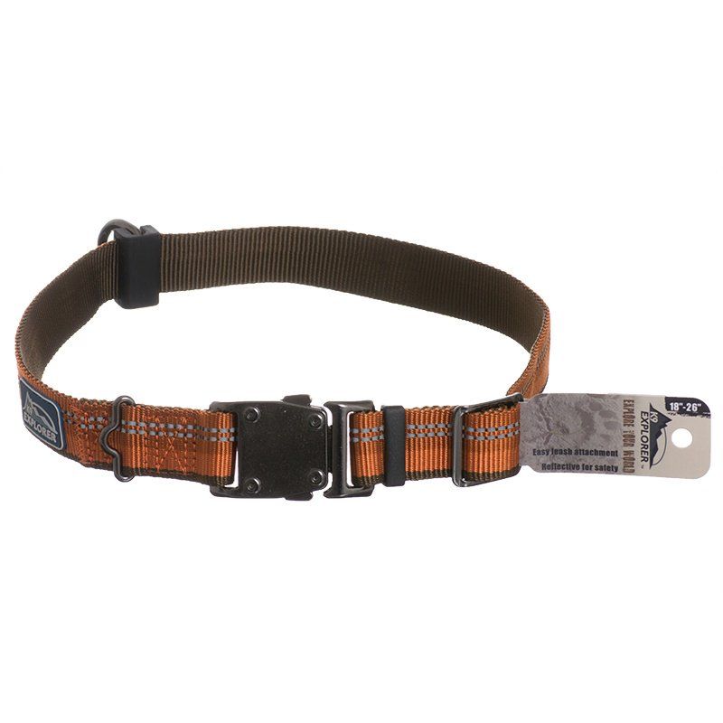 Coastal K9 Explorer Reflective Dog Collar, 1" x 18-26", Campfire Orange, Large