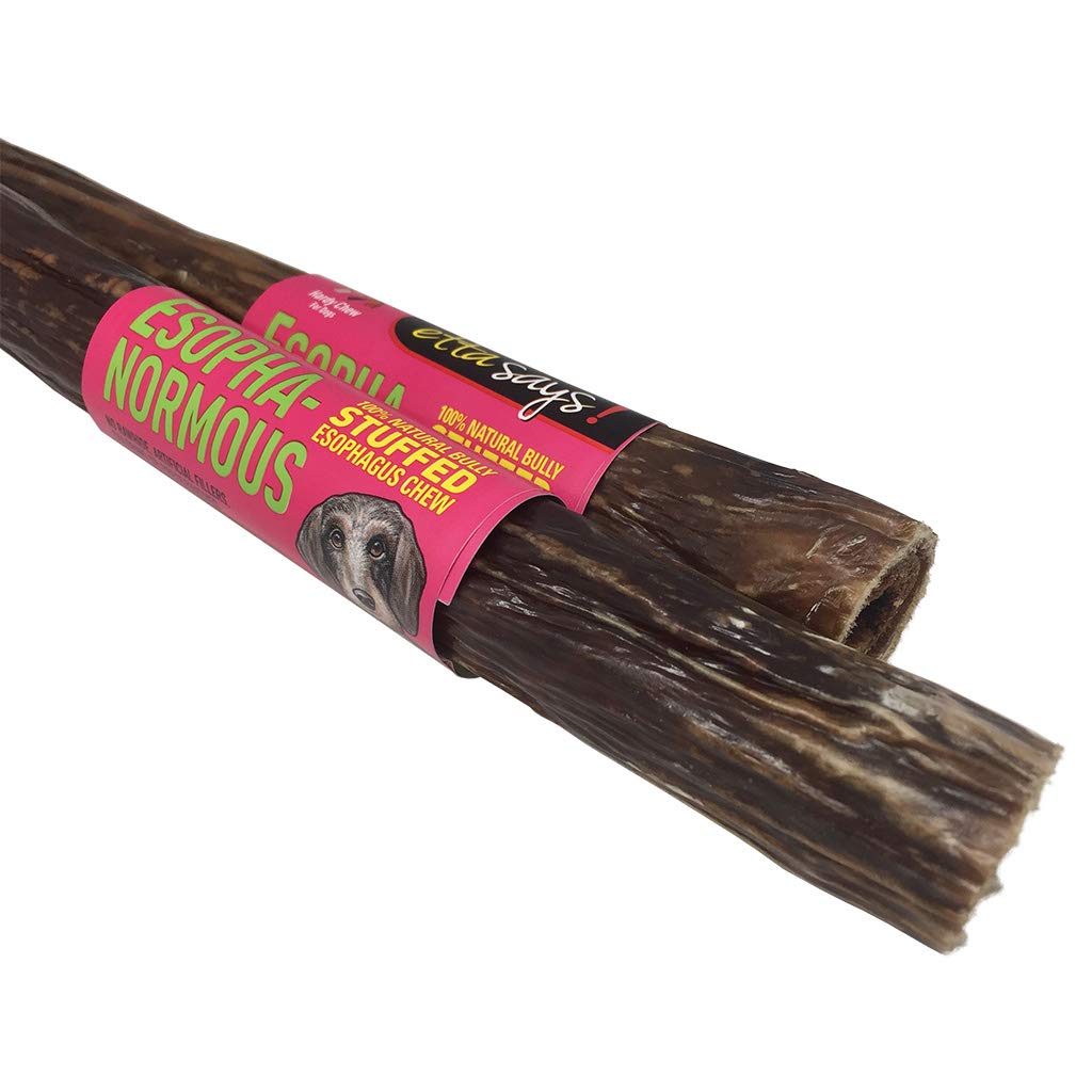 Etta Says! Esophanormous Stuffed Bully Stick Dog Chew - Pork Flavor, 30-36 inch Long-Lasting Treat
