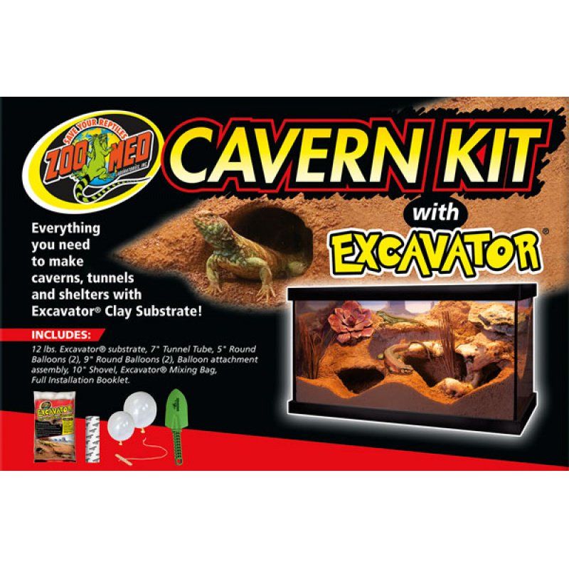 Zoo Med Cavern Kit with Excavator Clay Substrate - Reptile Burrowing Habitat, 12 lbs