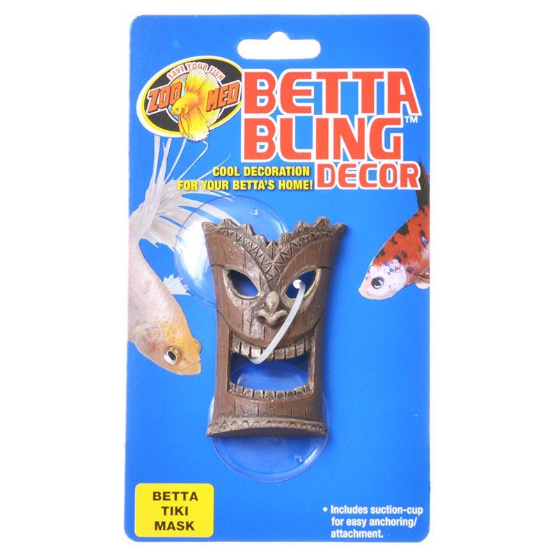 Zoo Med Betta Bling Tiki Mask Aquarium Ornament - Brown, Betta Tank Decoration