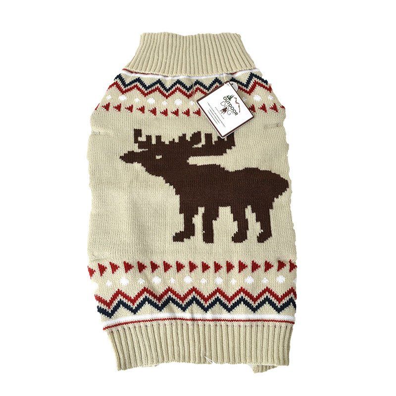Fashion Pet Outdoor Dog Moose Sweater - Cream, Large