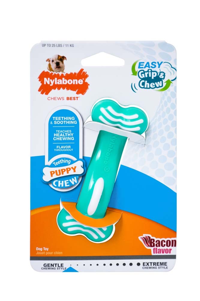 Nylabone Puppy Teething Chew Bent Bone - Easy Grip Bacon Flavor - Small Dog Toy