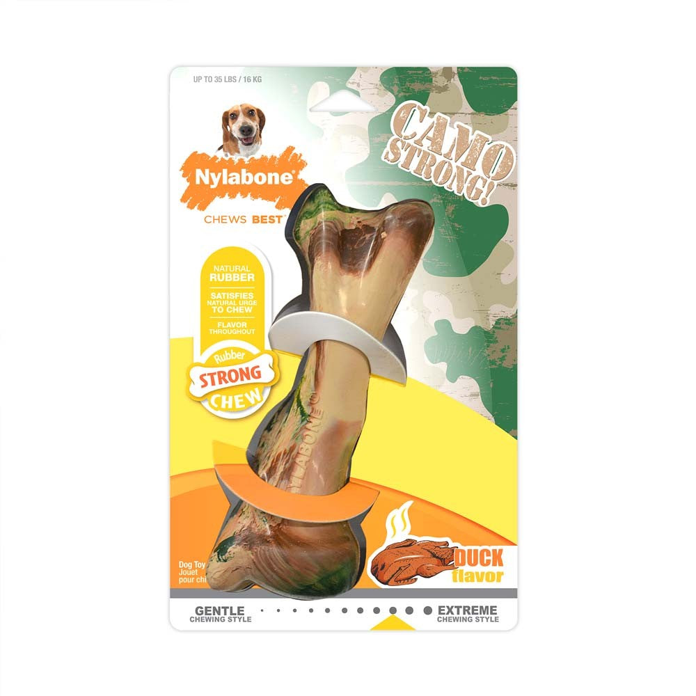 Nylabone Rubber Camo Bone Strong Chew Dog Toy - Duck Flavor