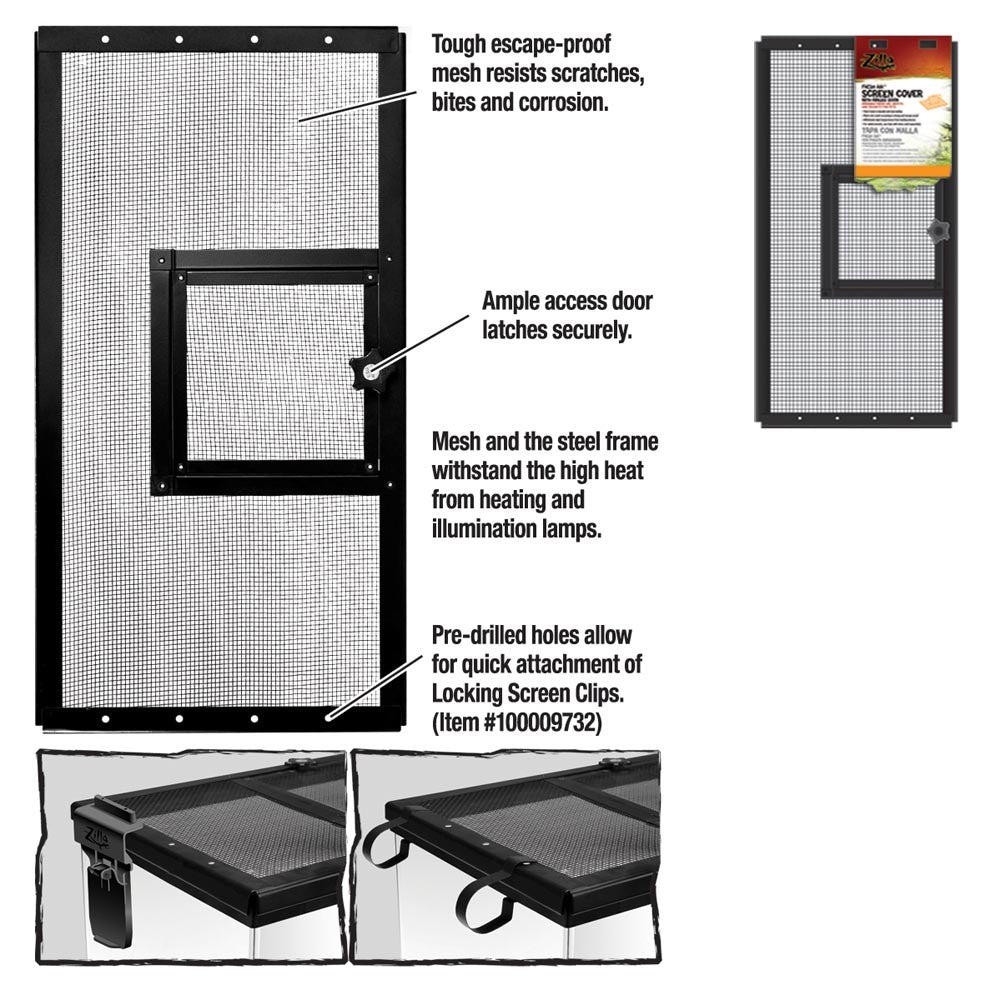 Zilla Fresh Air Screen Cover with Hinged Door - 20" x 10" - Reptile Terrarium Top