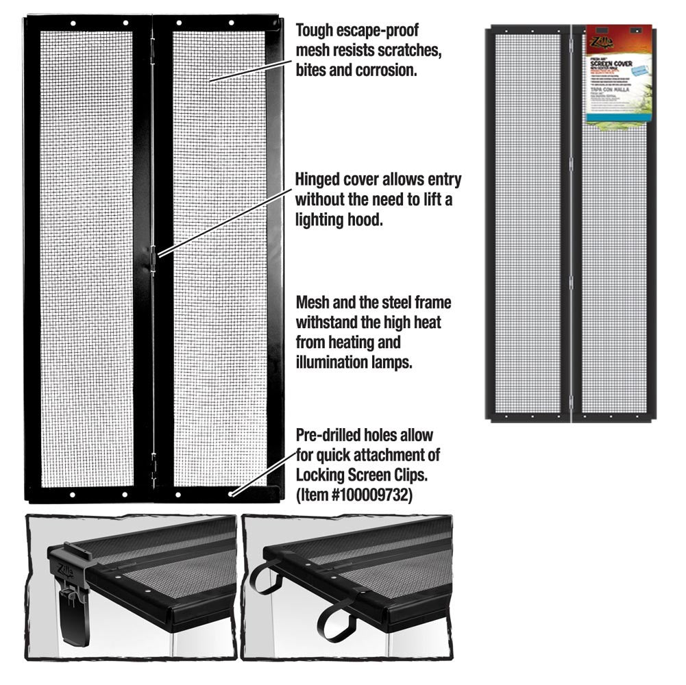Zilla Fresh Air Screen Cover with Center Hinge - 30 x 12 Inch Reptile Terrarium Top