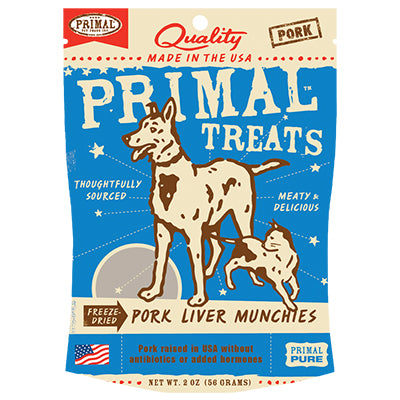 Primal Dog Treats - Pork Liver Munchies - Freeze Dried - 2 oz