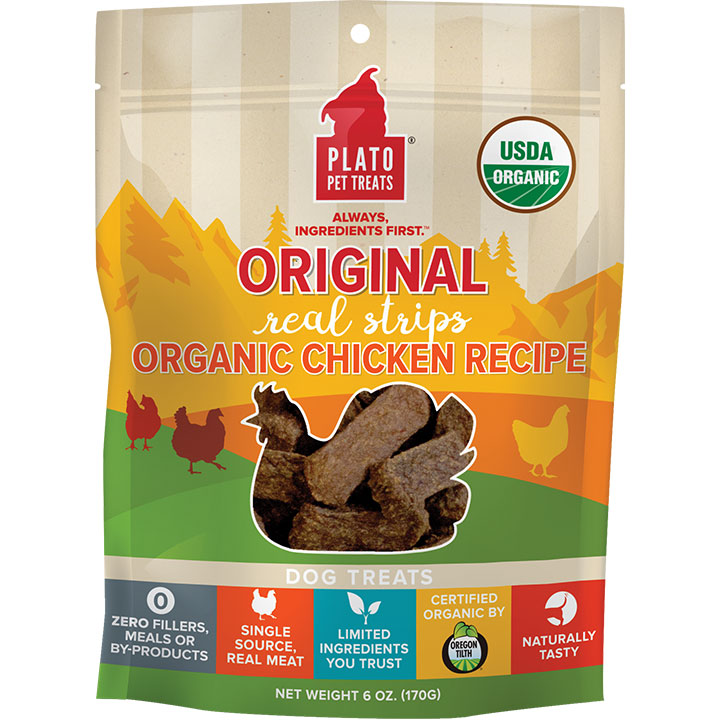 Plato Original Real Strips Organic Chicken Recipe Dog Treats, 6 oz