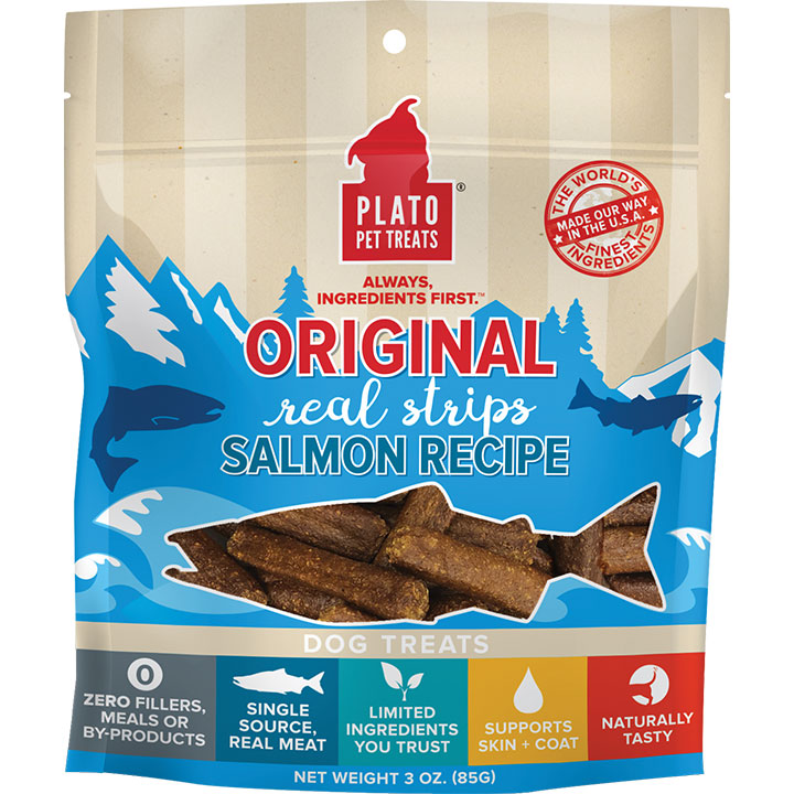 Plato Original Real Strips Salmon Dog Treats, 3 oz, Natural