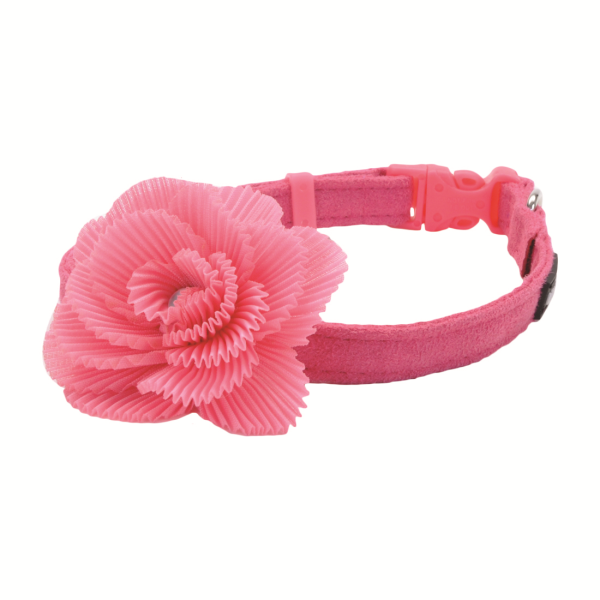 Li'l Pals Microfiber Dog Collar, Pink with Flower, 3/8" x 8-12"