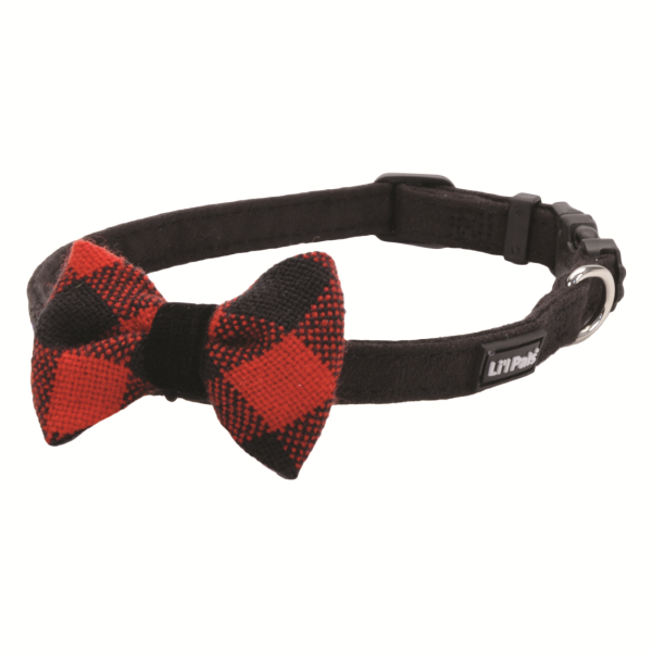 Li'l Pals Microfiber Dog Collar - Black Plaid, 3/8 in x 8-12 in, Puppy/Small Dog