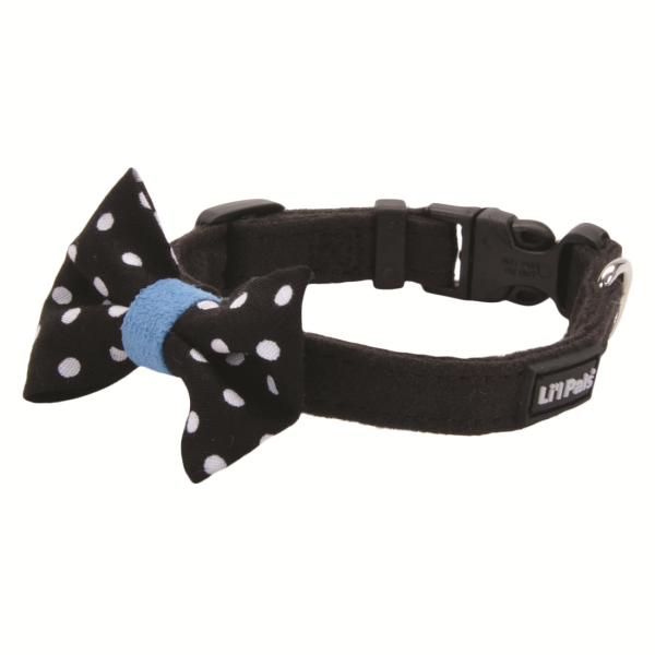 Coastal Pet Li'l Pals Microfiber Dog Collar - Black Dots Bow - 3/8" x 6-8" Small Puppy