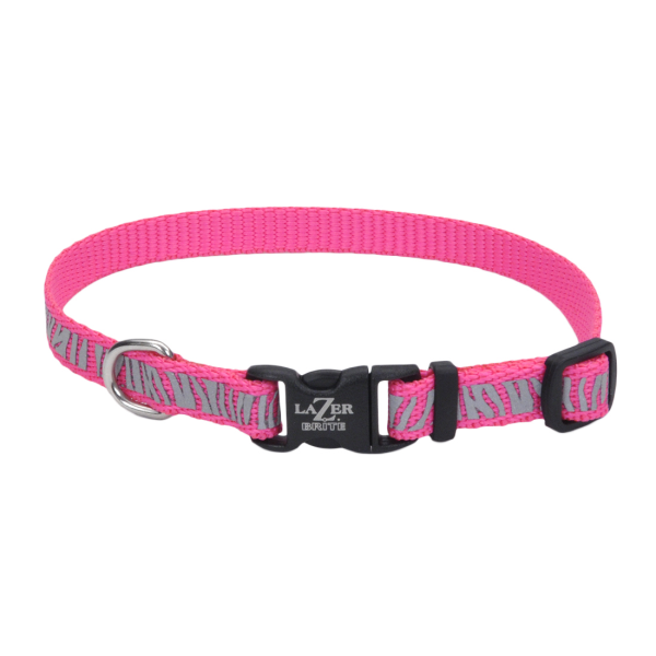 Coastal Lazer Brite Reflective Dog Collar - Pink Zebra - 3/8" x 8-12" Adjustable
