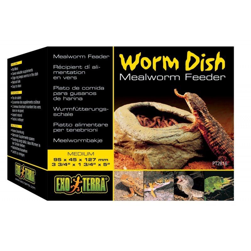 Exo Terra Worm Dish Mealworm Feeder Reptile Food Bowl - Prevents Escape PT2816