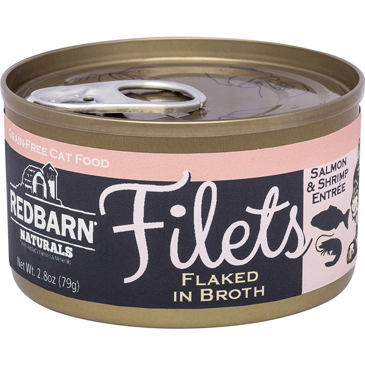Redbarn Cat Filets Flaked in Broth - Salmon & Shrimp, 2.8oz Cans (12 Pack)