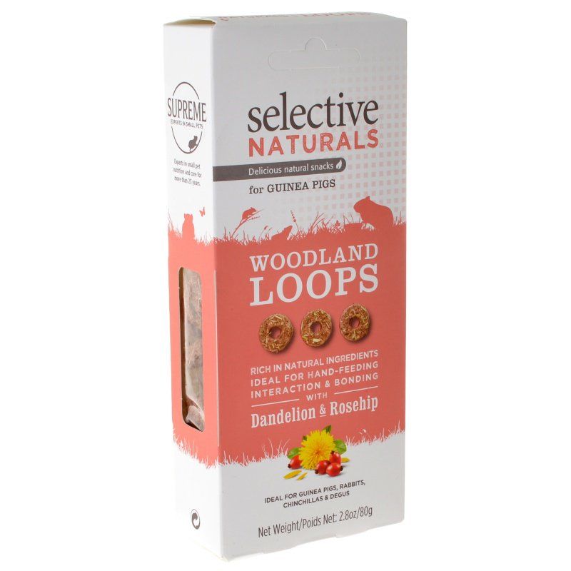 Supreme Selective Naturals Woodland Loops - Guinea Pig, Rabbit & Small Pet Treats - Dandelion & Rosehip - 2.8 oz / 80g