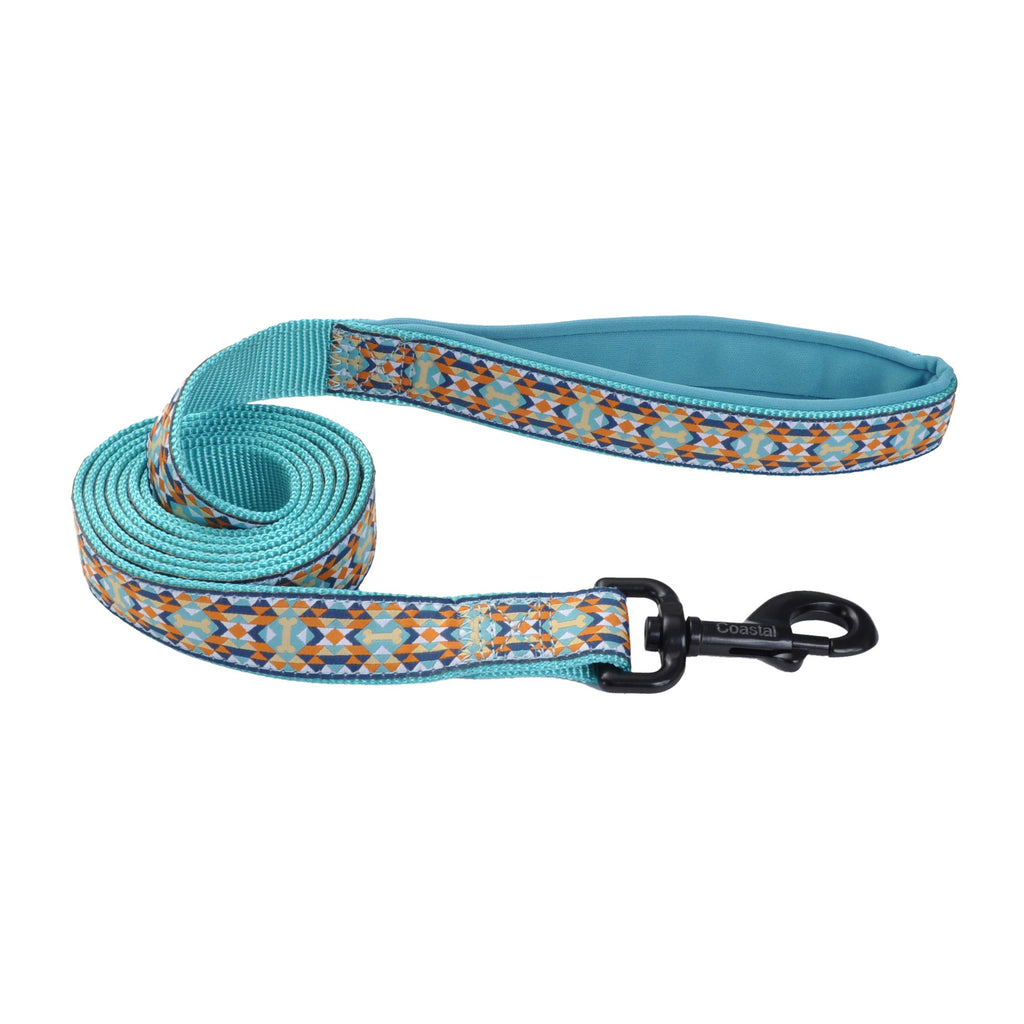 Ribbon Weave Dog Leash - Navy Teal Yellow Bones - 5/8" x 6' - Small/Medium