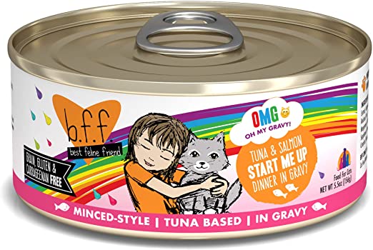 Weruva BFF OMG Start Me Up Tuna & Salmon Dinner in Gravy Wet Cat Food, 2.8 oz