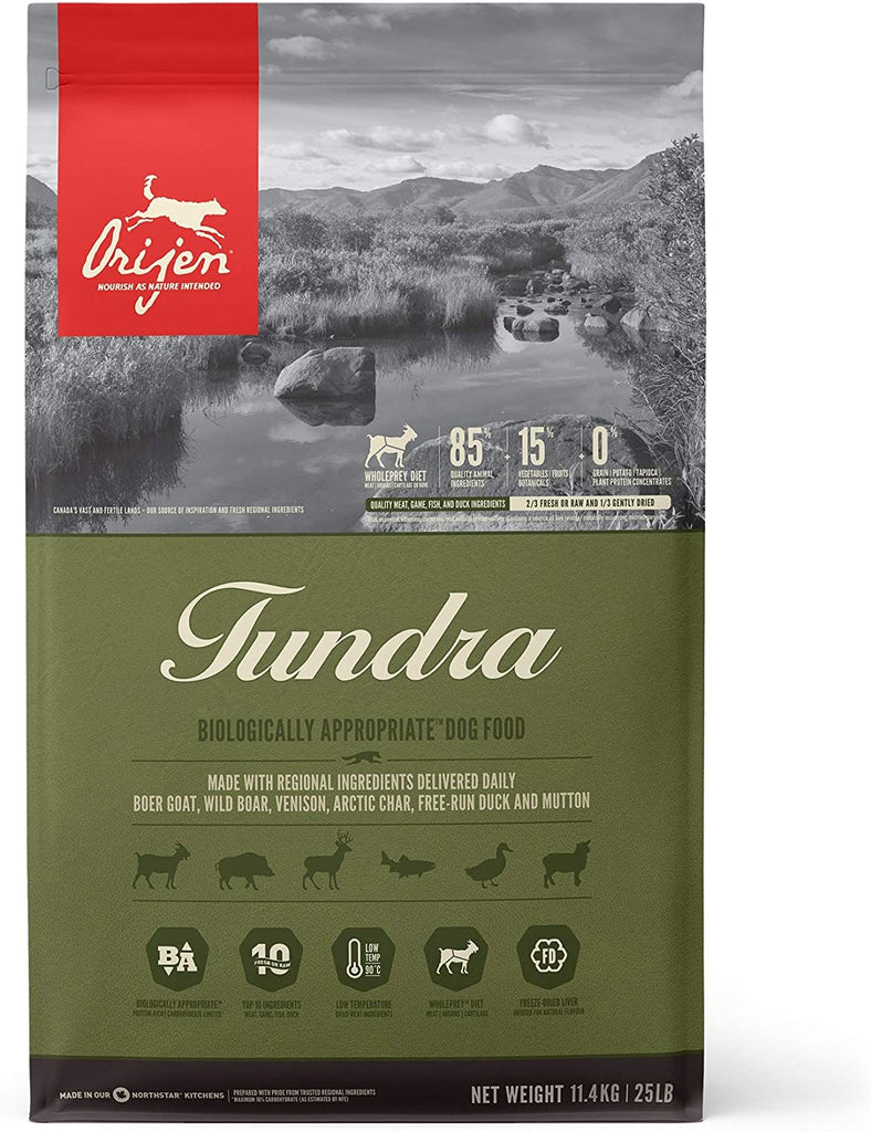Orijen Tundra Grain-Free Dog Food - High Protein, Fresh & Raw Ingredients - 23.5 lb / 25 lb Bag